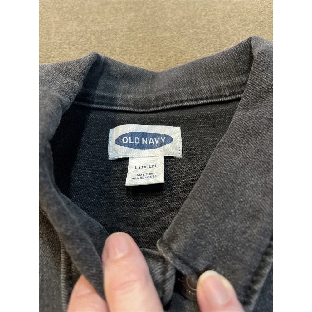 Girls Old Navy Stretch Black Denim Jean Jacket Small Size Large 10-12 (AH)